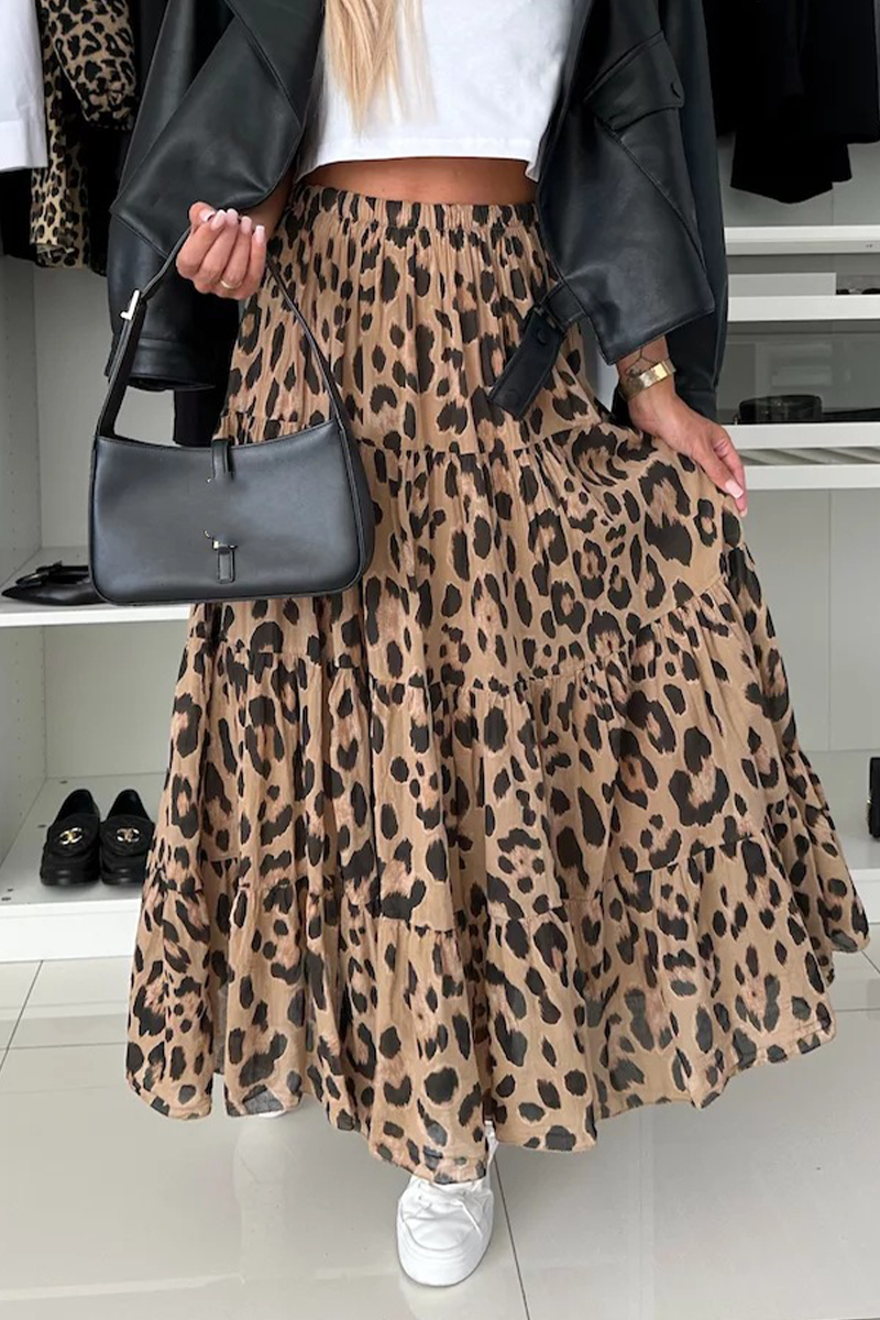 Pantalones casuales de calle con estampado de leopardo y patchwork, sueltos, de cintura alta, tipo A, con estampado completo