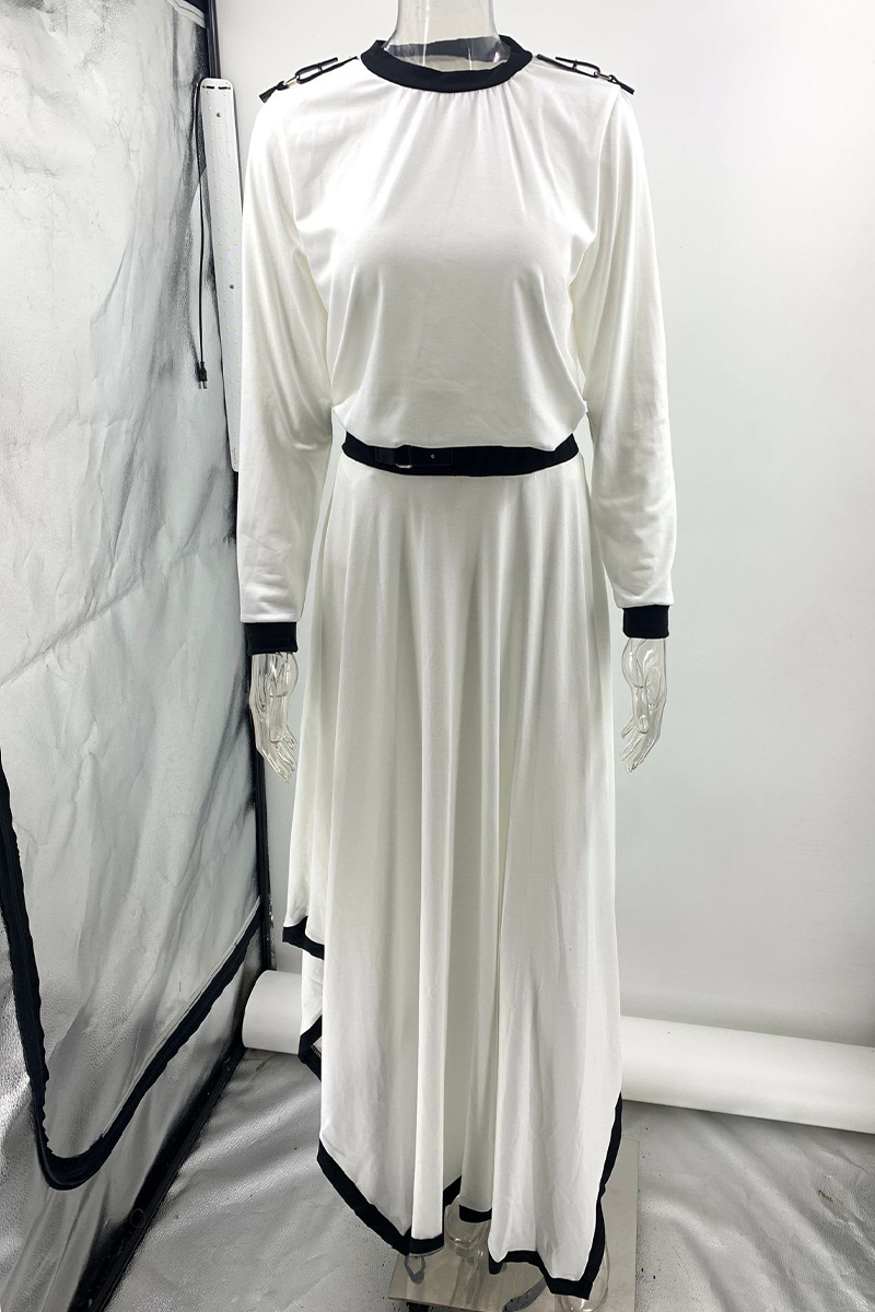 Conjunto informal de dos piezas con cuello redondo, manga larga y contraste irregular (3 colores)