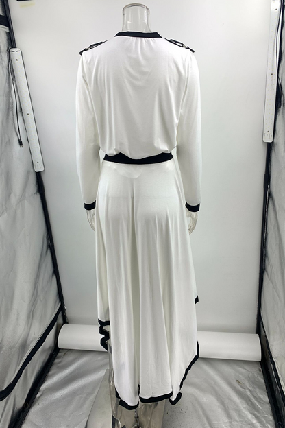 Conjunto informal de dos piezas con cuello redondo, manga larga y contraste irregular (3 colores)