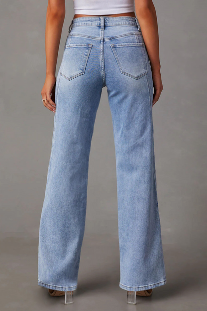 Vaqueros holgados de cintura media con botones y patchwork de estilo informal de calle