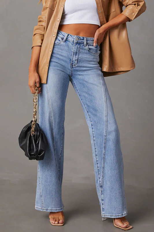 Vaqueros holgados de cintura media con botones y patchwork de estilo informal de calle