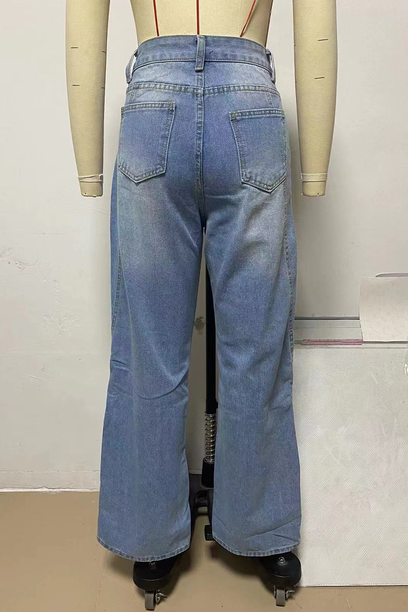 Vaqueros holgados de cintura media con botones y patchwork de estilo informal de calle