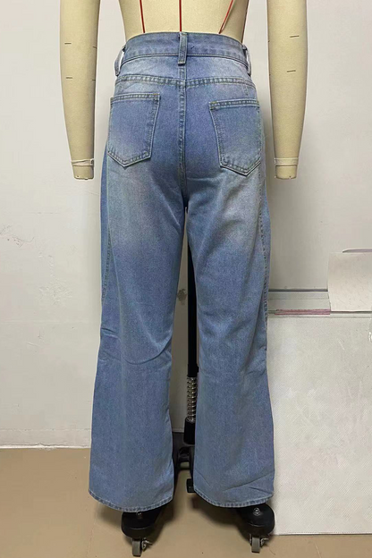 Vaqueros holgados de cintura media con botones y patchwork de estilo informal de calle