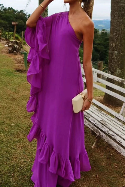 Vestidos sexis irregulares con volantes y hombros caídos