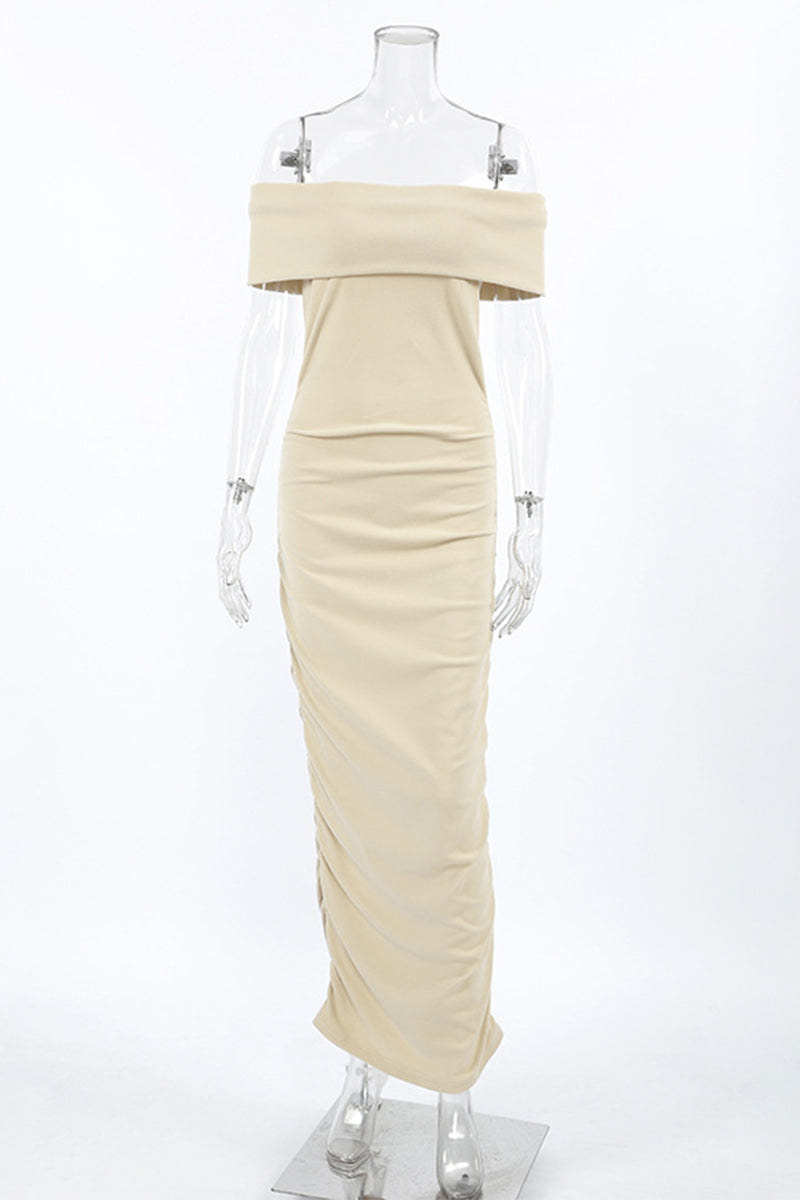 Vestidos sexys de falda de un solo paso con hombros descubiertos y fruncidos