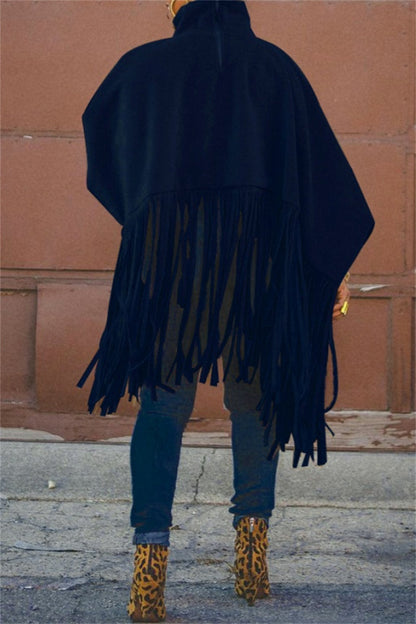 Casual Solid Color Fringed Trim Turtleneck Tops(6 Colors)