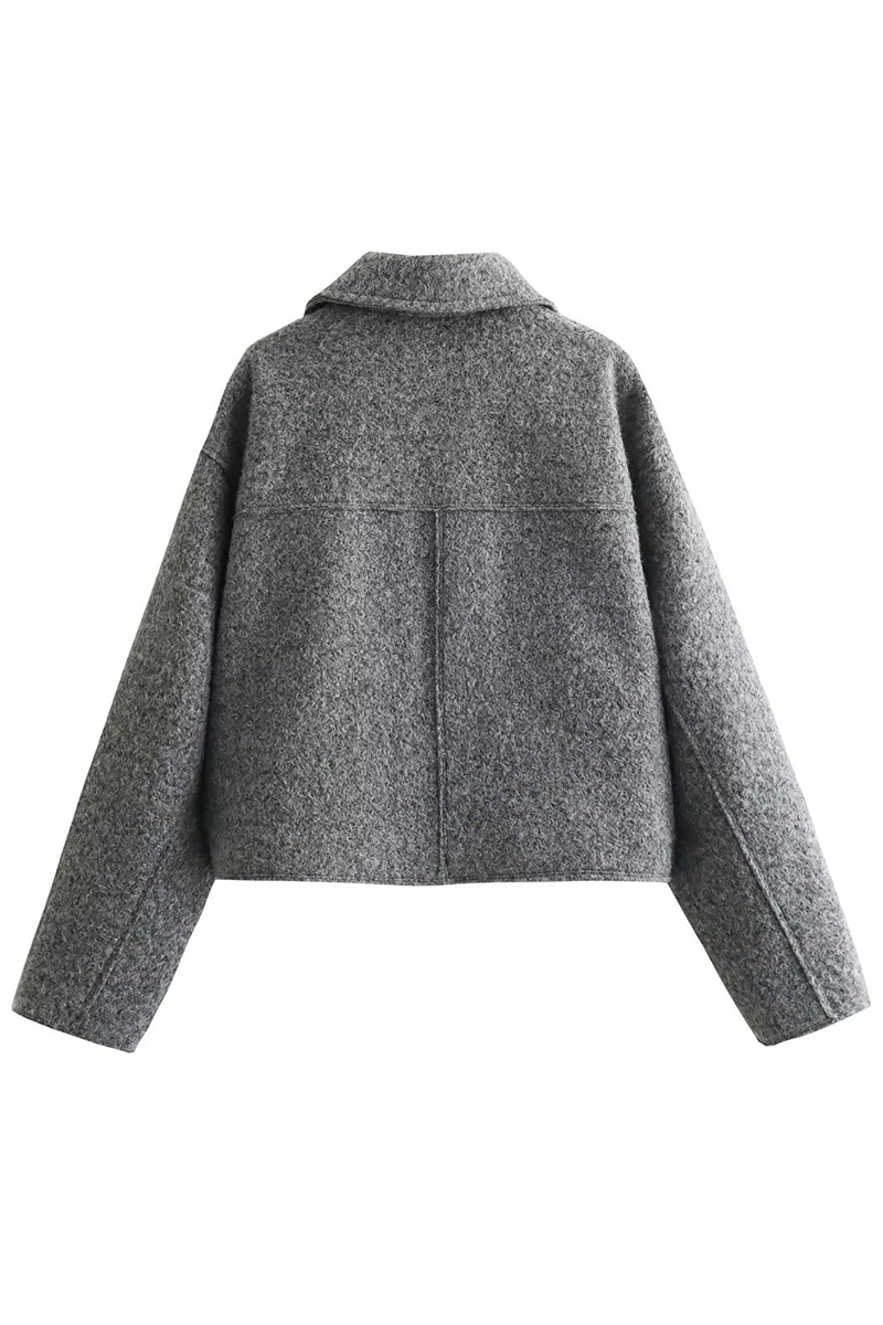 Prendas de abrigo informales de calle con cuello vuelto, cremallera y bolsillo