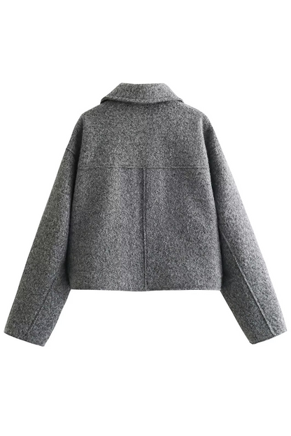 Prendas de abrigo informales de calle con cuello vuelto, cremallera y bolsillo