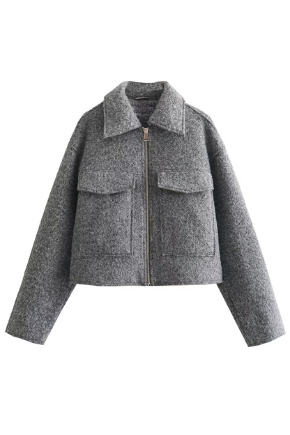 Prendas de abrigo informales de calle con cuello vuelto, cremallera y bolsillo