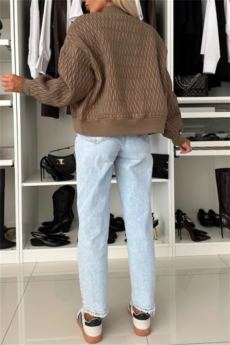 Prendas de abrigo informales de cuello mandarín con cremallera de color liso (4 colores)