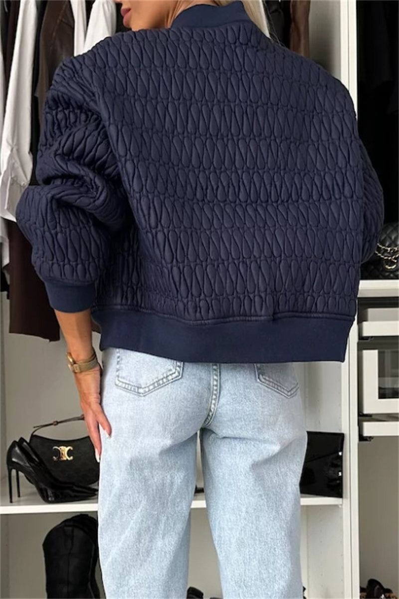 Prendas de abrigo informales de cuello mandarín con cremallera de color liso (4 colores)