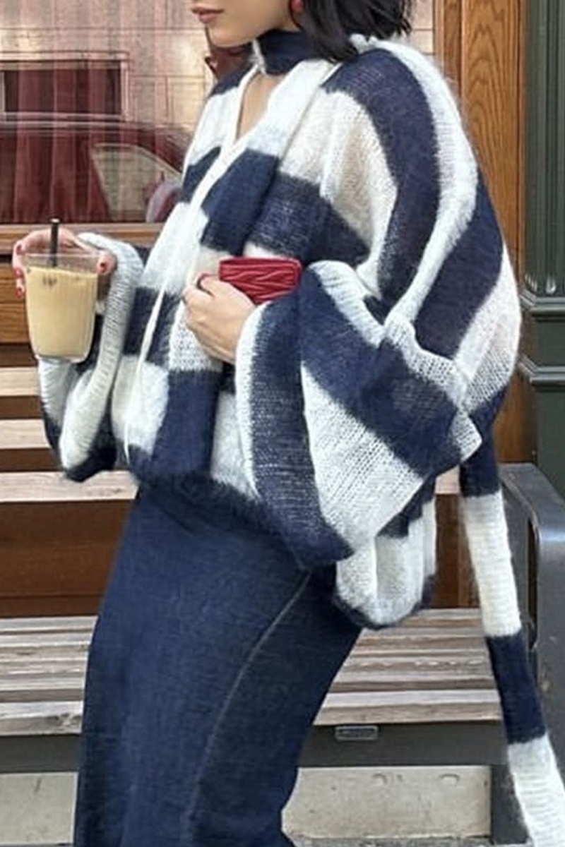 Cárdigan informal con cuello en V, botones y rayas en contraste (4 colores)