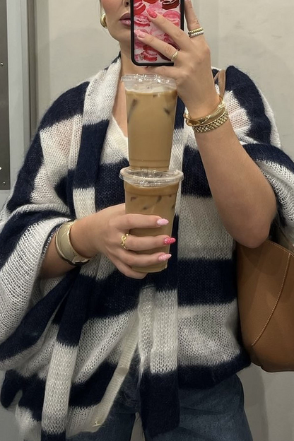 Cárdigan informal con cuello en V, botones y rayas en contraste (4 colores)