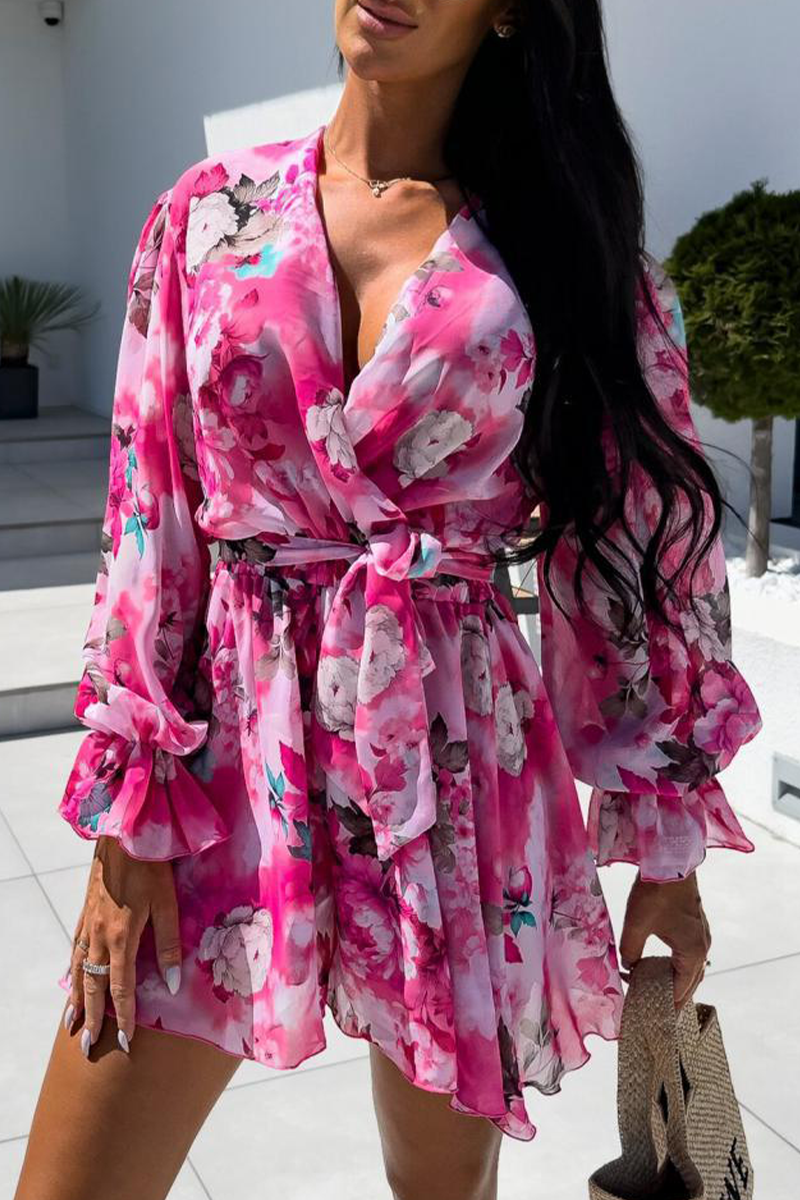 Mono informal de vacaciones con estampado de cebra, flores, encaje, cuello en V en contraste (3 colores)