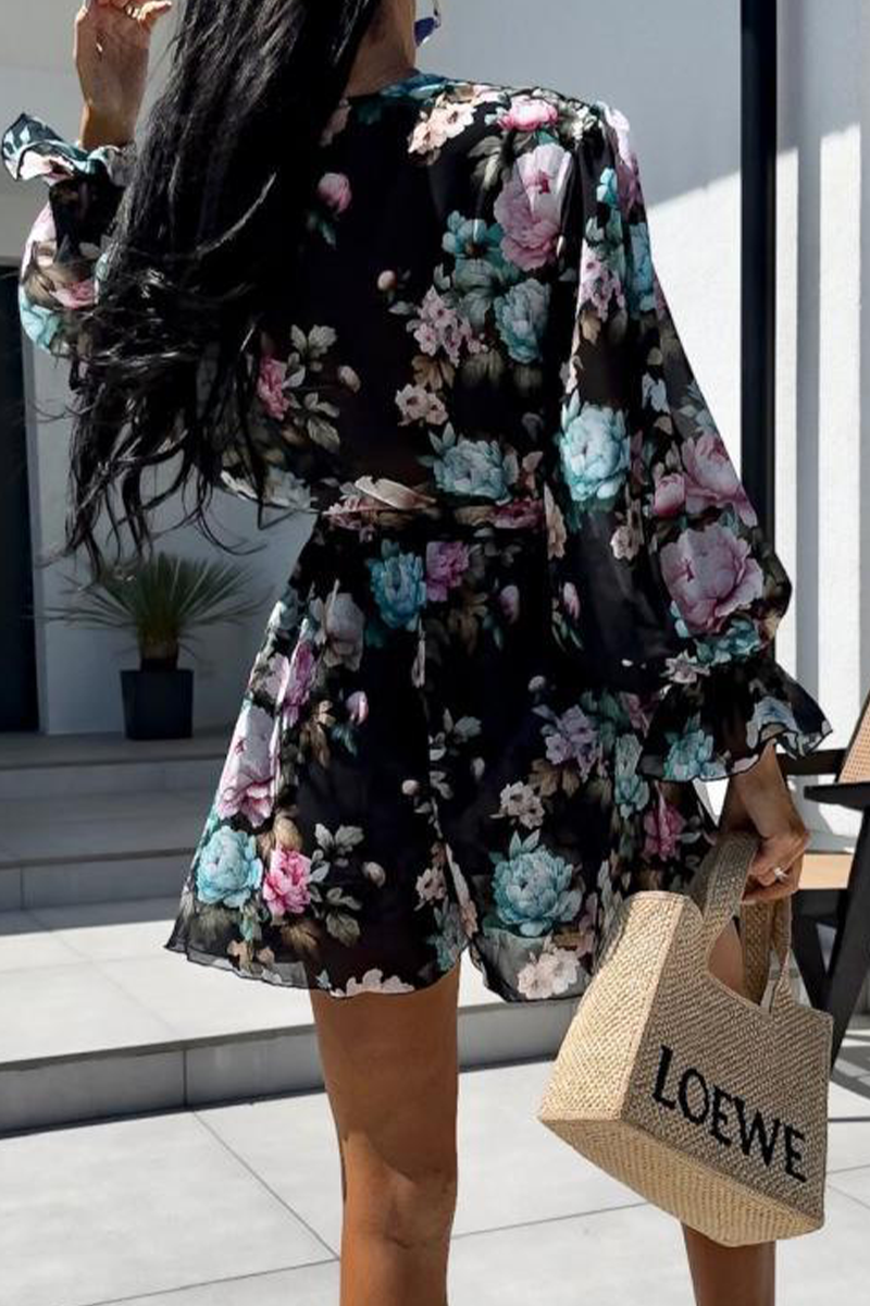 Mono informal de vacaciones con estampado de cebra, flores, encaje, cuello en V en contraste (3 colores)