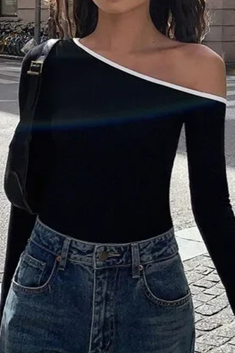 Sexy Casual Street Patchwork Contrast Oblique Collar Tops