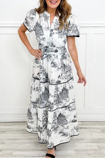 Vestidos largos básicos con cuello en V y estampado casual