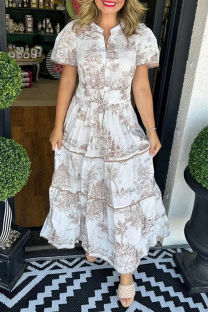 Vestidos largos básicos con cuello en V y estampado casual