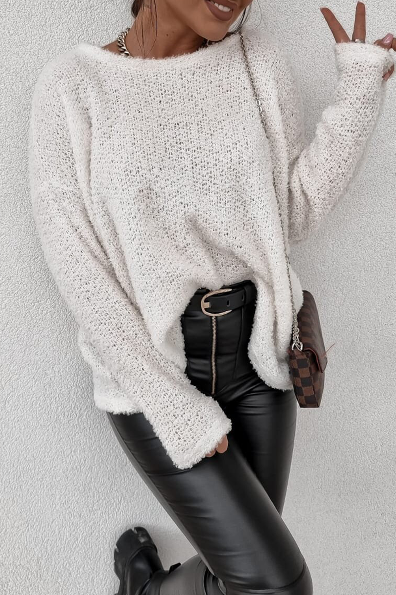 Casual Daily Solid Color Fluffy O Neck Tops
