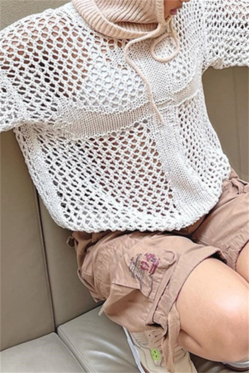 Tops casuales de cuello redondo calados de color sólido (5 colores)