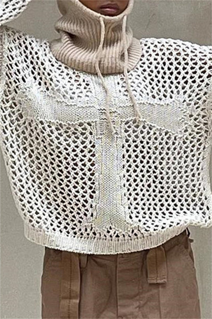 Tops casuales de cuello redondo calados de color sólido (5 colores)