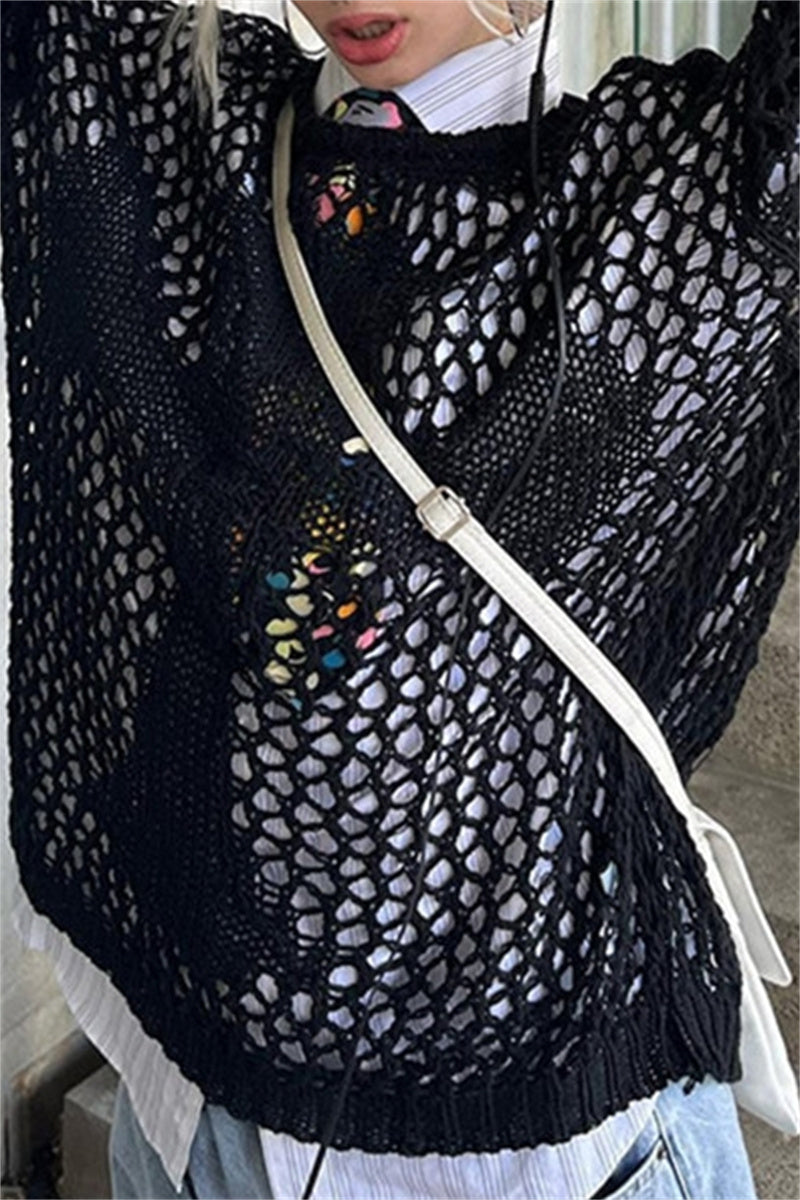 Tops casuales de cuello redondo calados de color sólido (5 colores)