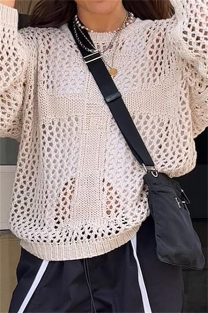 Tops casuales de cuello redondo calados de color sólido (5 colores)