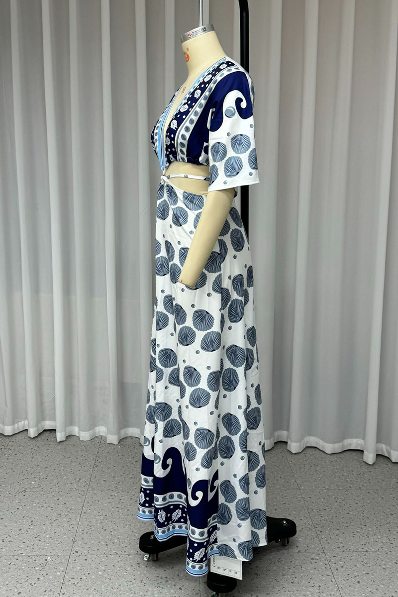 Vestidos sexis de vacaciones con estampado floral y escote en V calado