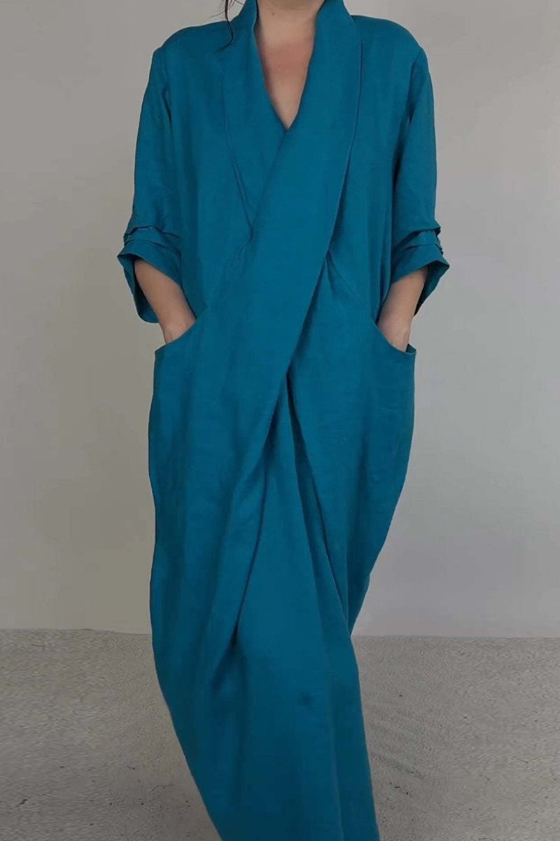 Vestidos largos casuales con abertura en el bolsillo y escote en V (7 colores)