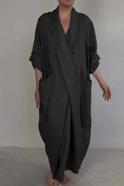 Vestidos largos casuales con abertura en el bolsillo y escote en V (7 colores)