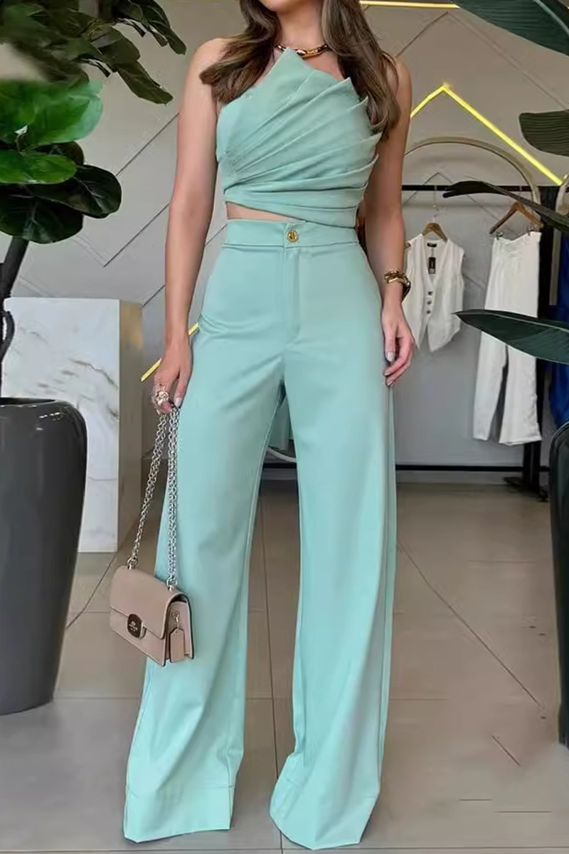 Conjunto informal de dos piezas con fruncido irregular, sin tirantes y sin mangas