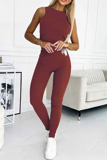 Conjunto informal de dos piezas sin mangas con cuello redondo (10 colores)