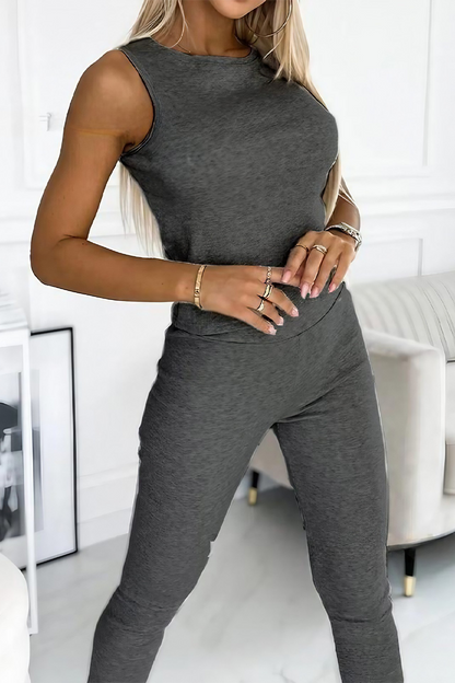 Conjunto informal de dos piezas sin mangas con cuello redondo (10 colores)