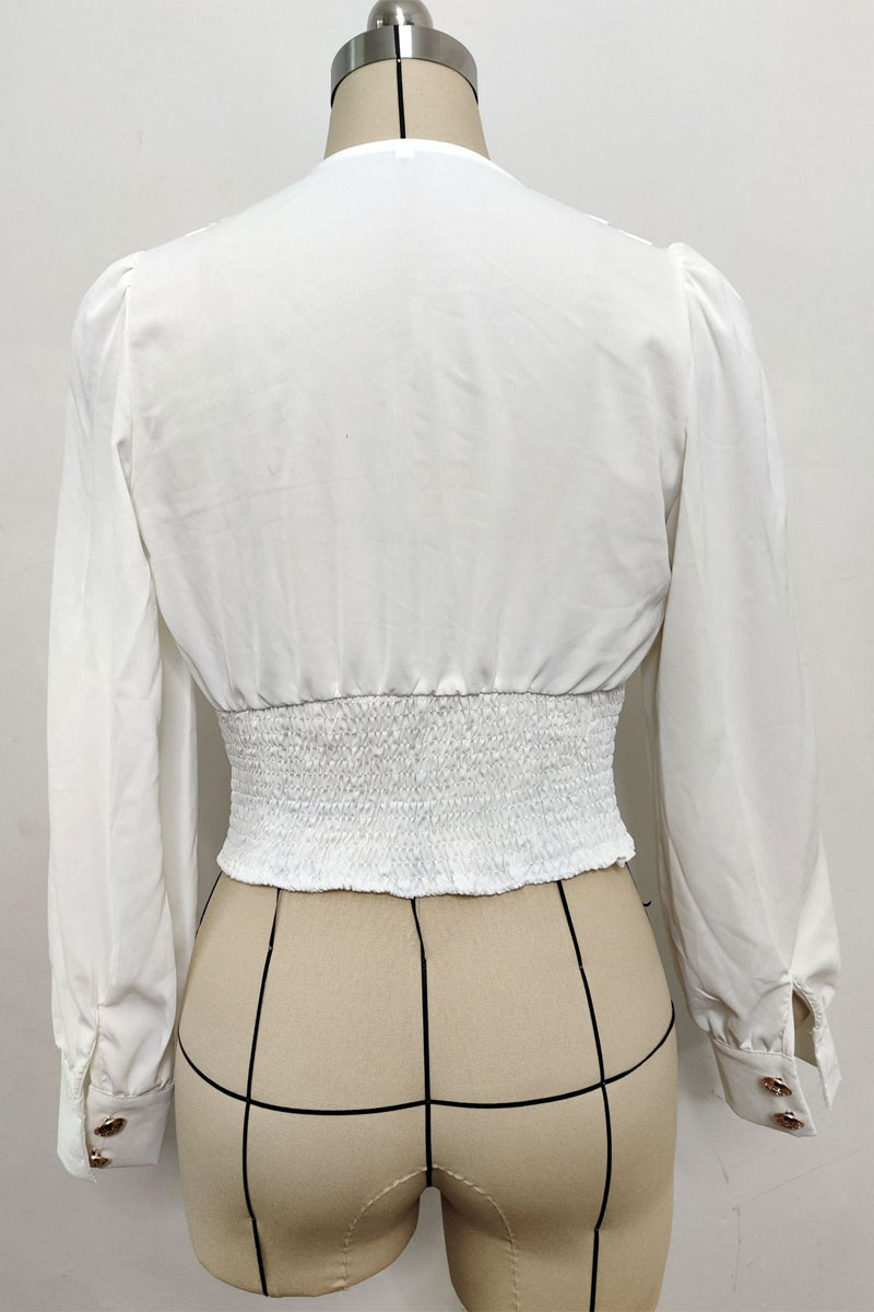 Blusas elegantes de color liso con cuello en V y botones para uso diario (4 colores)