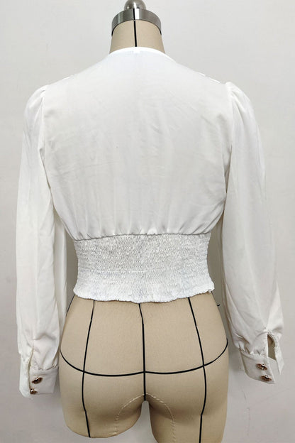 Blusas elegantes de color liso con cuello en V y botones para uso diario (4 colores)