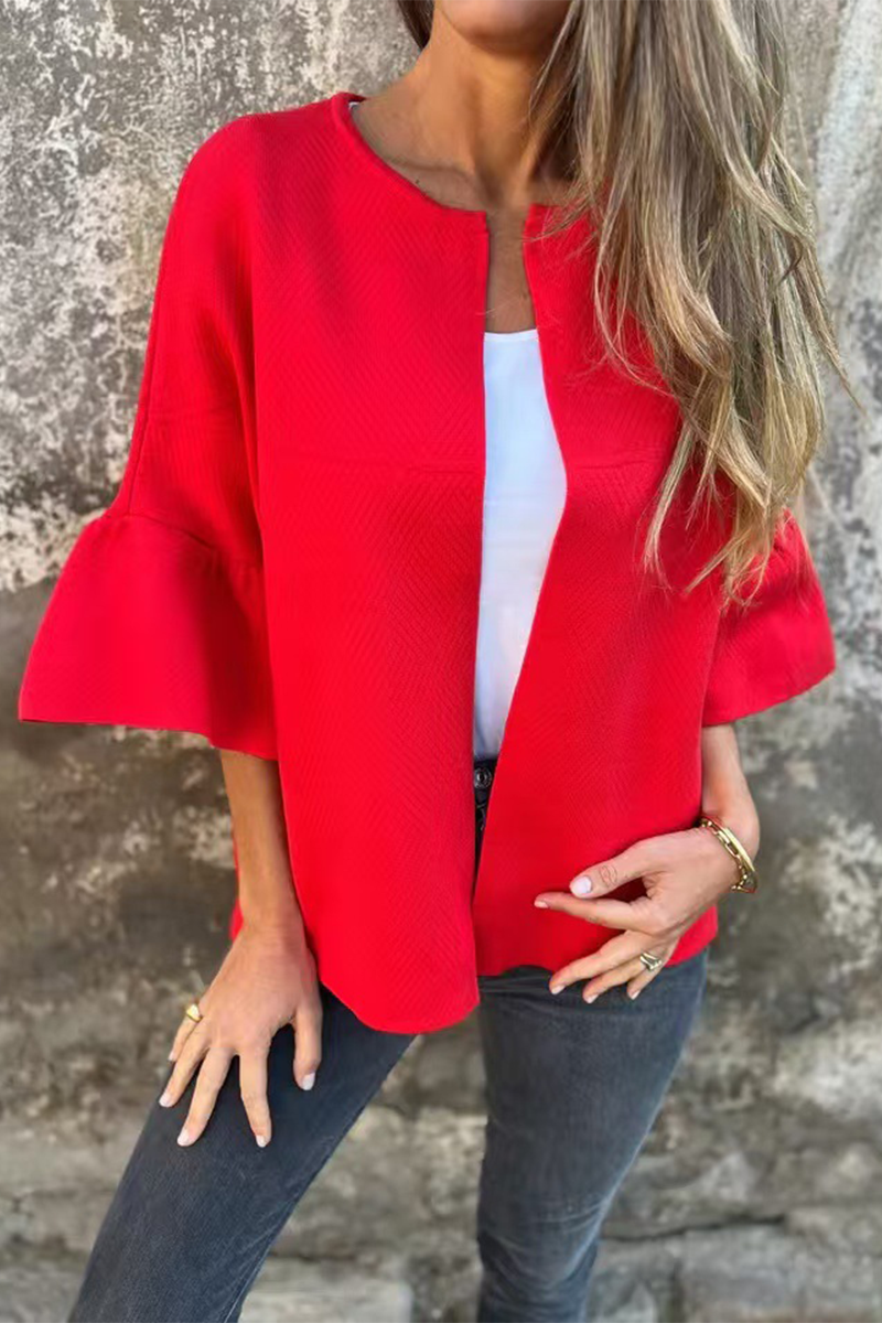 Prendas de abrigo informales con volantes de color liso para uso diario (3 colores)