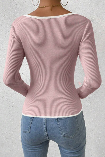 Casual Daily Solid Color Contrast V Neck Tops(5 Colors)