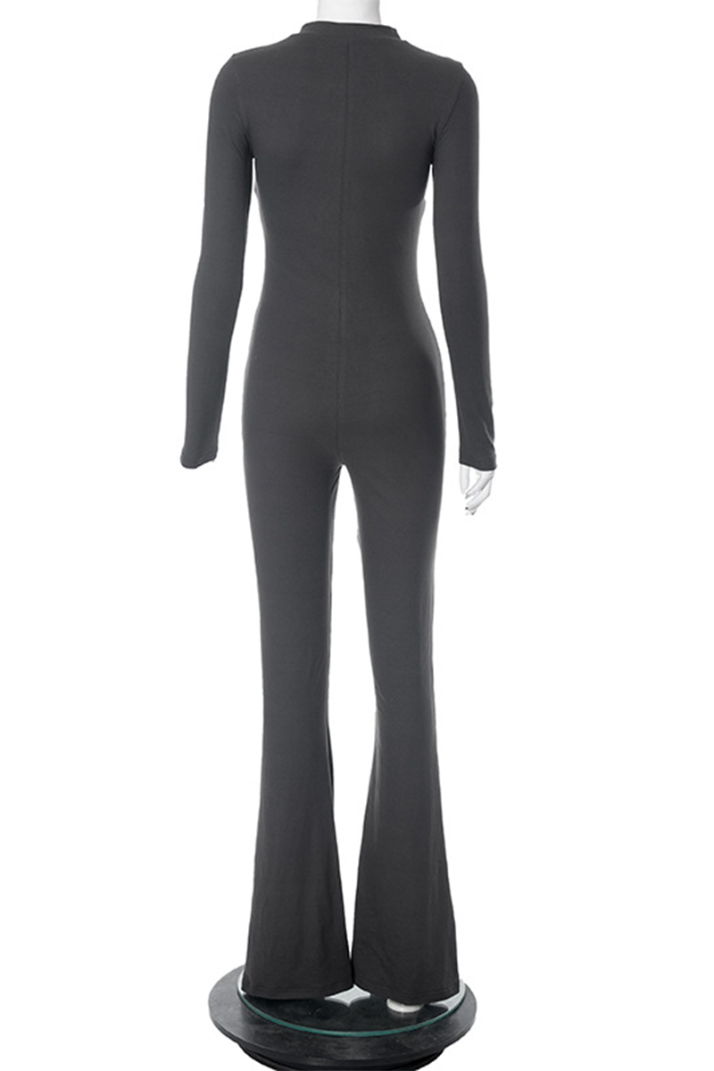 Monos casuales ajustados con cuello redondo y cremallera de calle