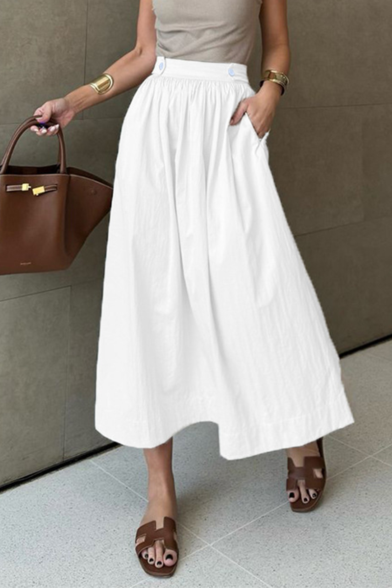 Pantalones casuales de cintura alta holgados con botones y bolsillos para uso diario tipo A