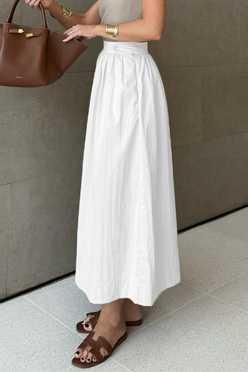 Pantalones casuales de cintura alta holgados con botones y bolsillos para uso diario tipo A