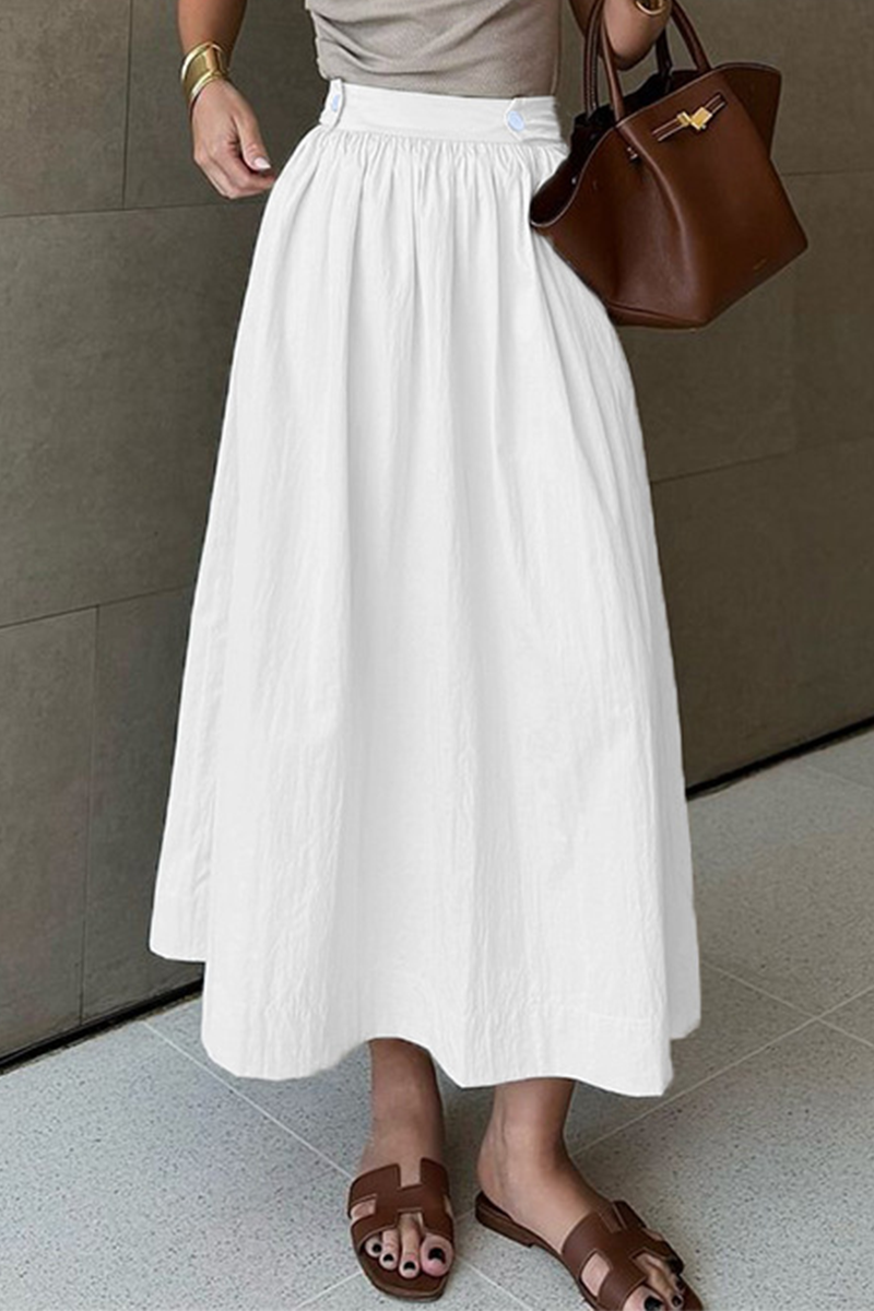 Pantalones casuales de cintura alta holgados con botones y bolsillos para uso diario tipo A