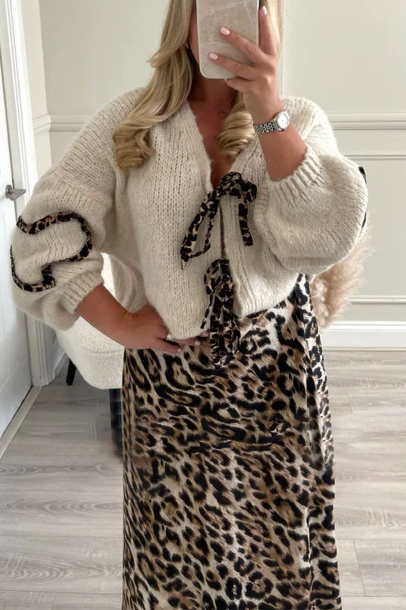 Prenda exterior informal de leopardo con cordones y cuello en V (7 colores)