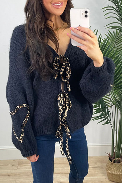 Prenda exterior informal de leopardo con cordones y cuello en V (7 colores)