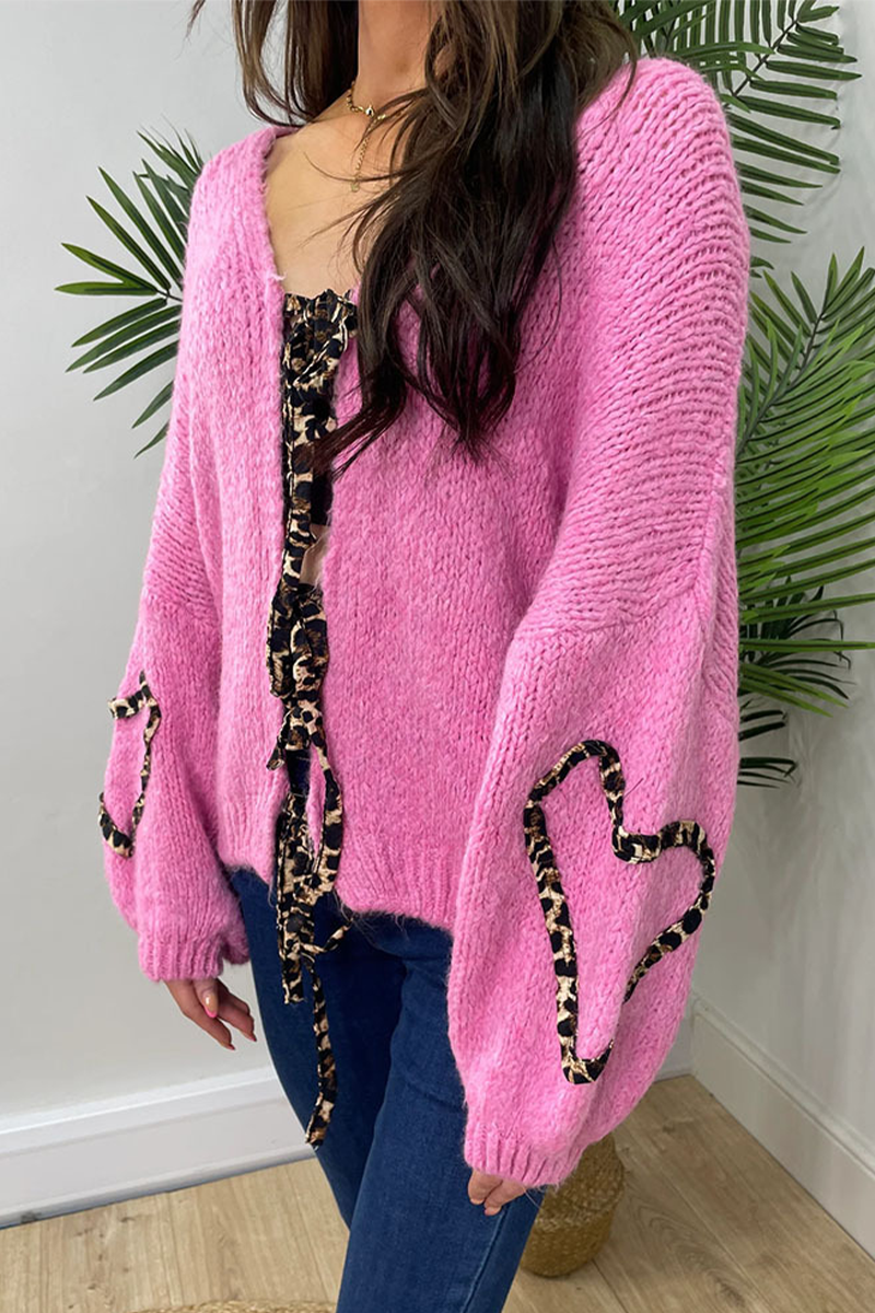 Prenda exterior informal de leopardo con cordones y cuello en V (7 colores)