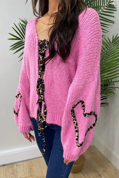 Prenda exterior informal de leopardo con cordones y cuello en V (7 colores)