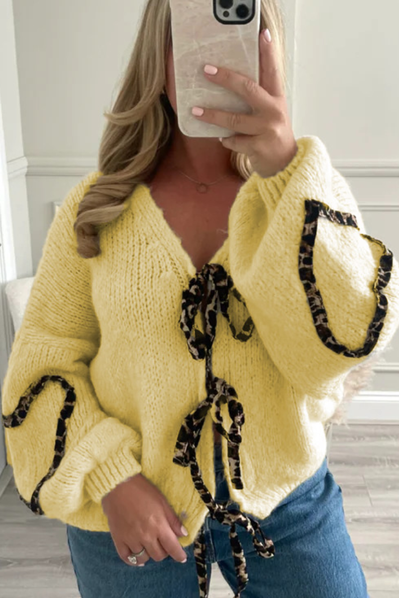 Prenda exterior informal de leopardo con cordones y cuello en V (7 colores)
