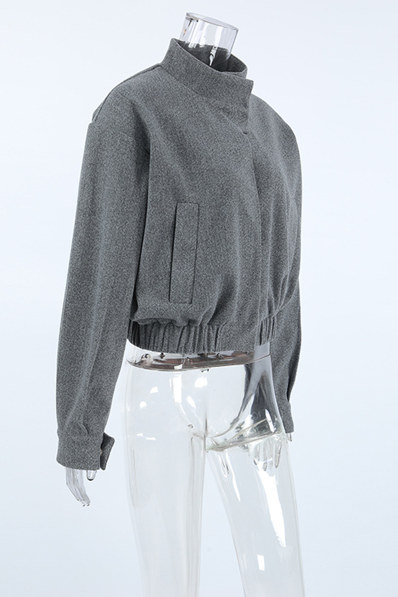 Prendas de abrigo informales con cuello mandarín grueso y botones de bolsillo