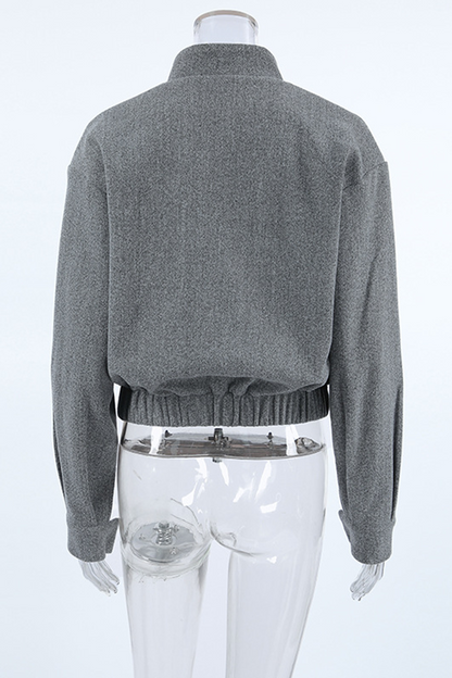 Prendas de abrigo informales con cuello mandarín grueso y botones de bolsillo