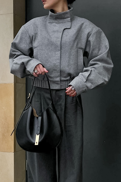 Prendas de abrigo informales con cuello mandarín grueso y botones de bolsillo