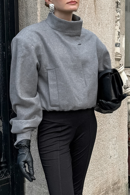 Prendas de abrigo informales con cuello mandarín grueso y botones de bolsillo